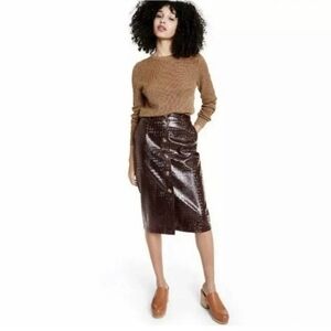 Rachel Comey X Target Croc Embossed Brown Faux Leather Button-down Skirt sz 4